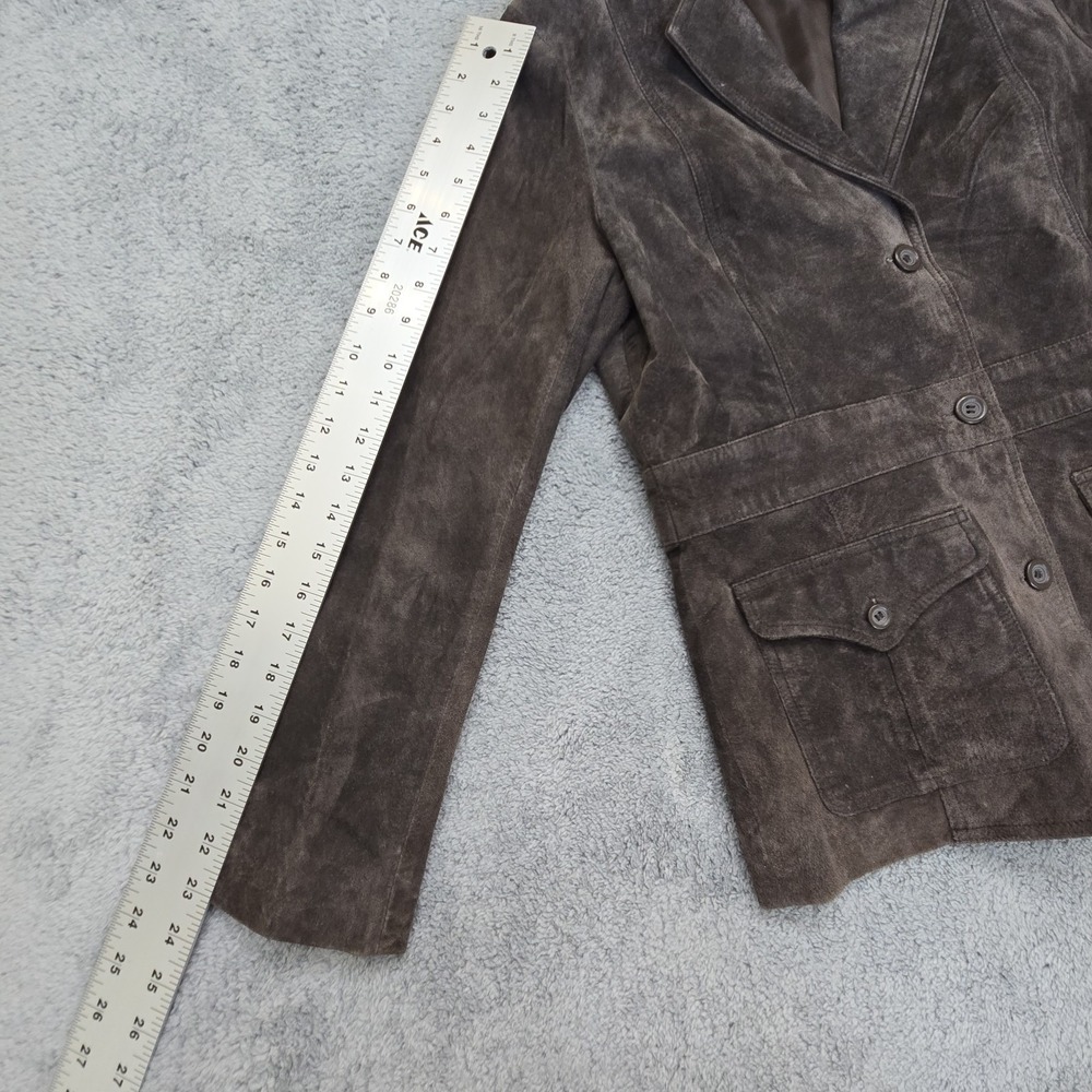 Liz Claiborne Genuine Suede Leather Blazer Jacket Brown Size Medium Y2K - Picture 7 of 9
